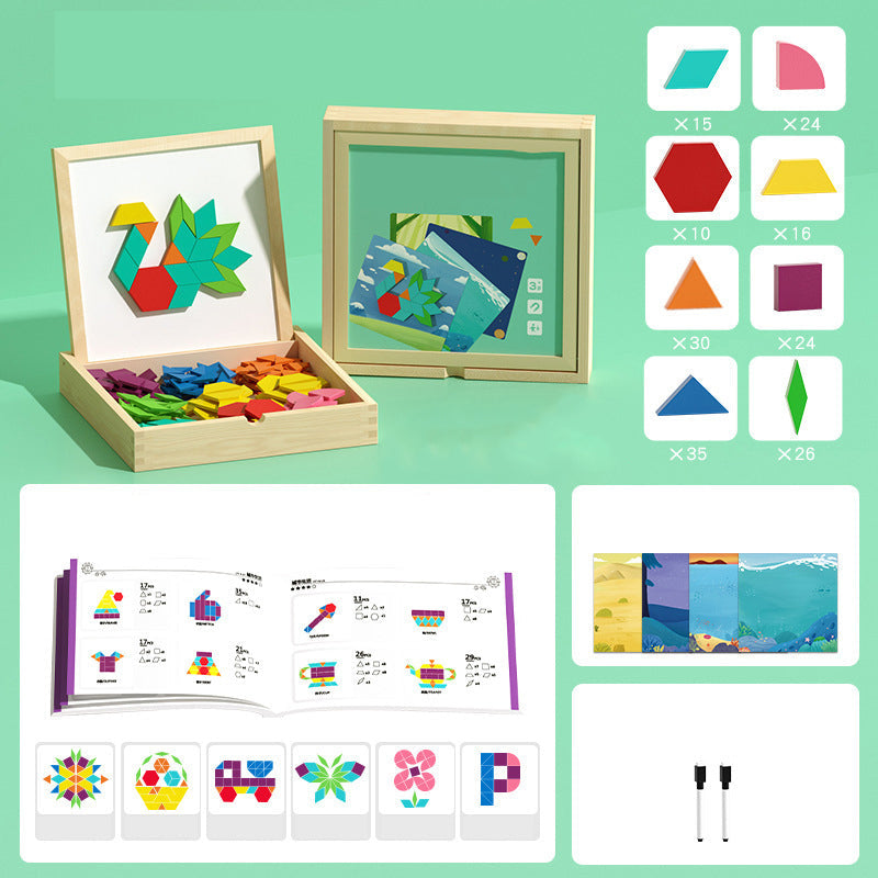 Magnetic Wooden Building Blocks with Pattern Cards
