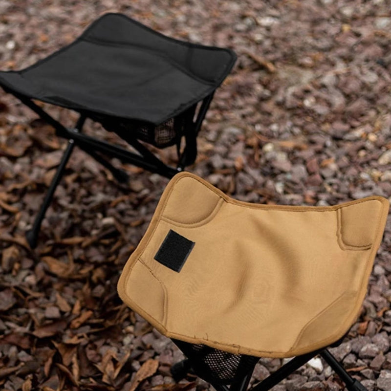 Folding Camping Stool – Portable Outdoor Seat with Mesh Storage Tray