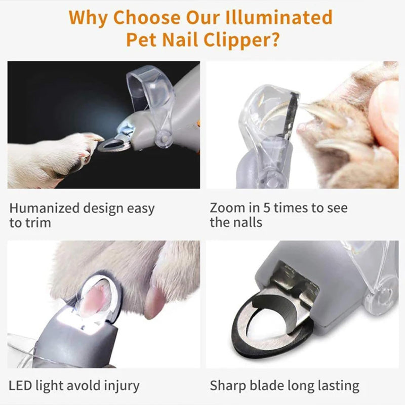 Pet Nail Clippers with LED Light – Replaceable Stainless Steel Blade