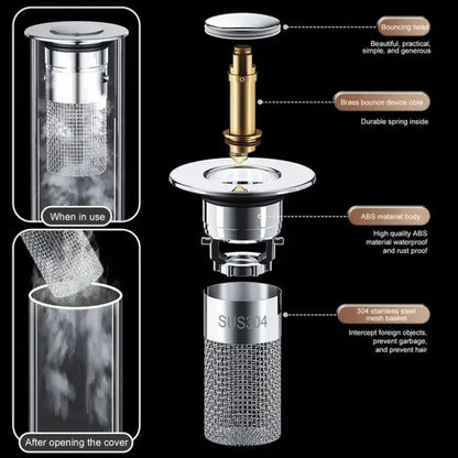 Anti-Clog Drain Strainer with Pop-Up Function