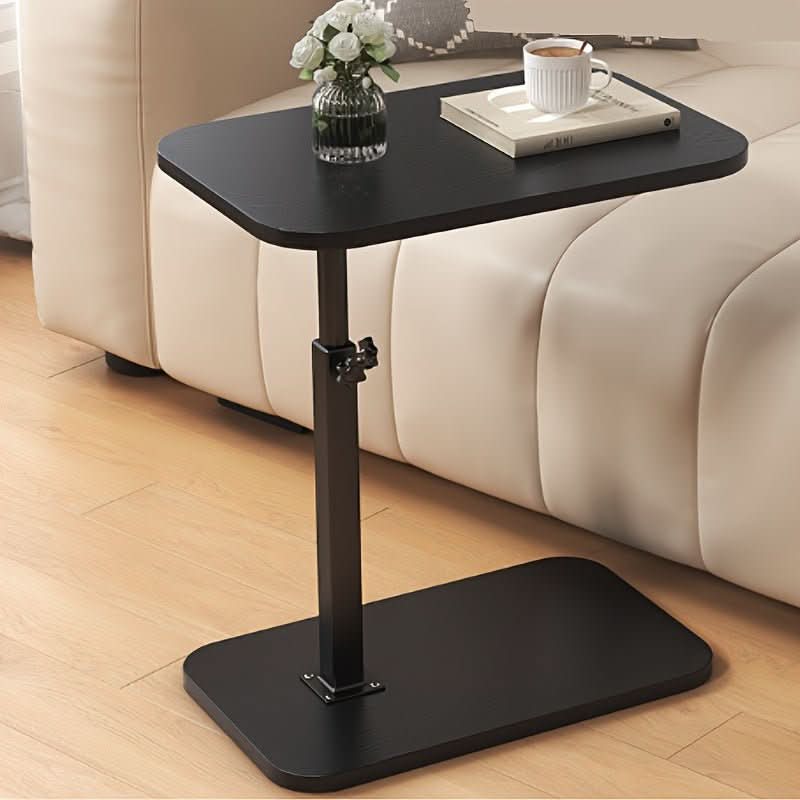 Height-Adjustable Side Table with a Wooden Top and Metal Frame