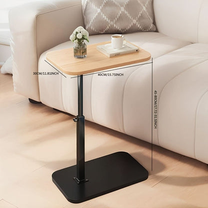 Height-Adjustable Side Table with a Wooden Top and Metal Frame