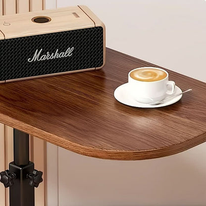 Height-Adjustable Side Table with a Wooden Top and Metal Frame