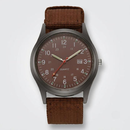 Military watch with nylon strap – Water-resistant, shock-resistant, and luminous hands
