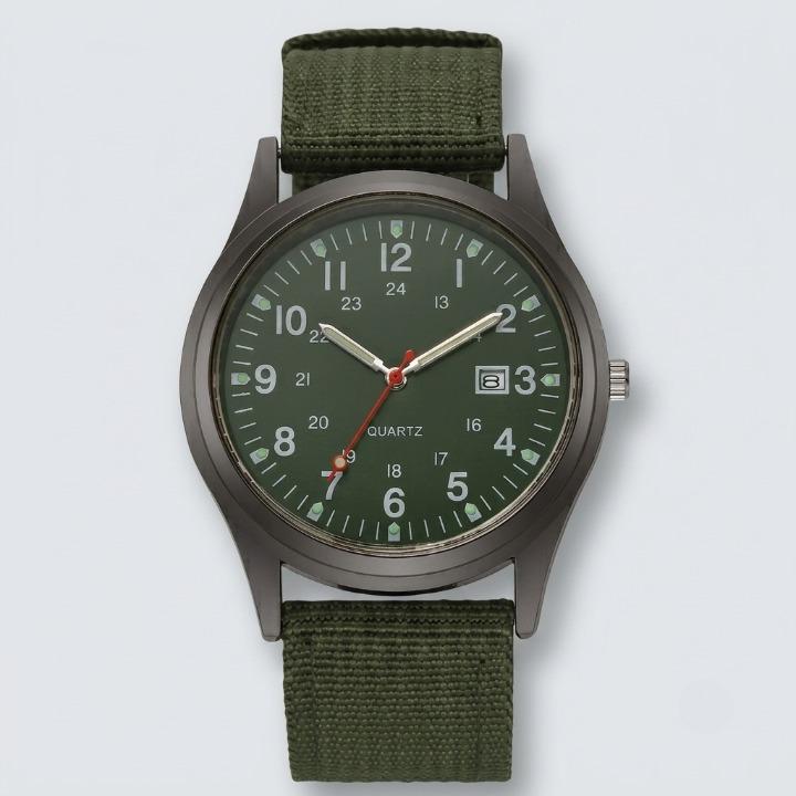Military watch with nylon strap – Water-resistant, shock-resistant, and luminous hands