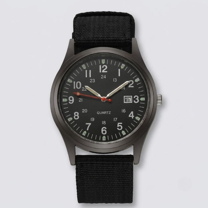 Military watch with nylon strap – Water-resistant, shock-resistant, and luminous hands