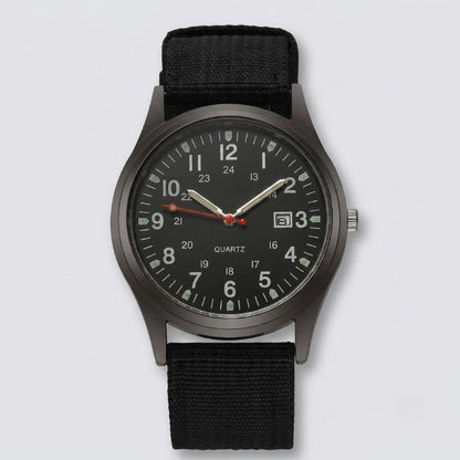Military watch with nylon strap – Water-resistant, shock-resistant, and luminous hands