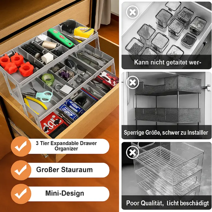 Smart 3-Tier Drawer Organizer – Expandable & Space-Saving for Standard Drawers