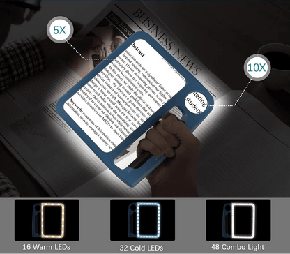 LED Reading Magnifier with 5× & 10× Zoom – USB-Rechargeable, 48 LEDs