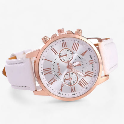 Elegant women's watch with a leather strap – Roman numeral dial