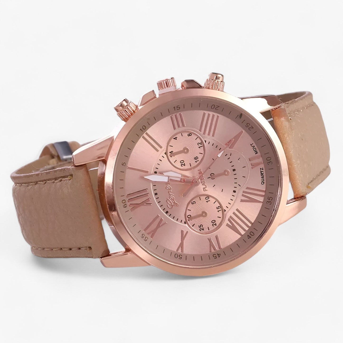Elegant women's watch with a leather strap – Roman numeral dial