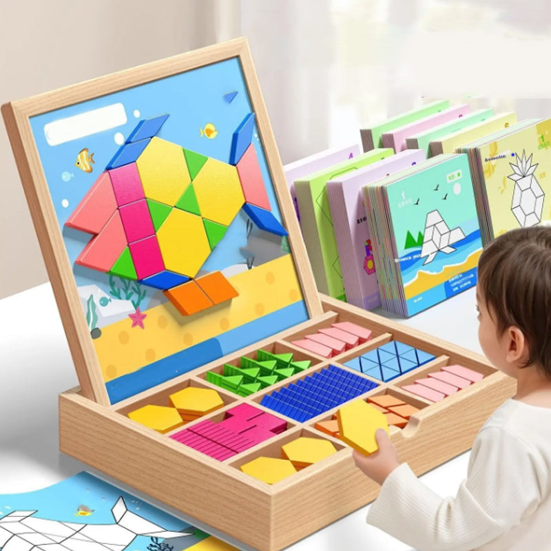 Magnetic Wooden Building Blocks with Pattern Cards