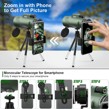 BowLift | Compact  Ultra-Zoom Monocular | HD Lens, Lightweight & Perfect for Hiking, Birdwatching, and Sports Events