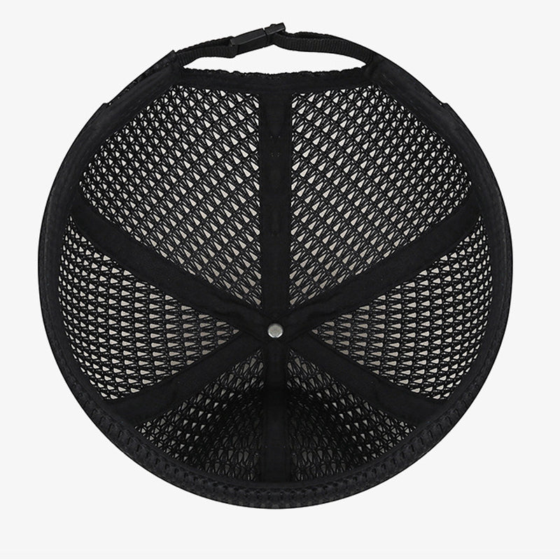 Breathable mesh cap with an adjustable strap