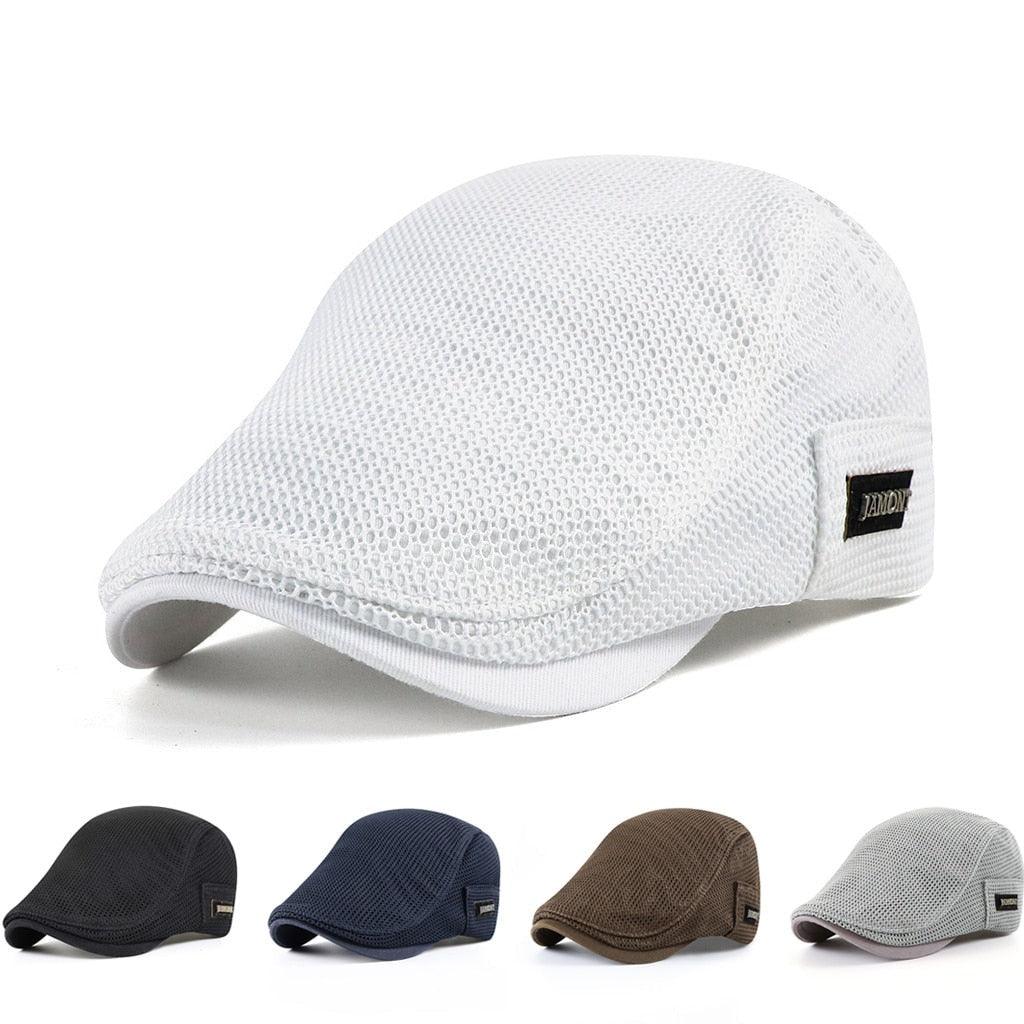 Flat cap, mesh material, breathable, adjustable
