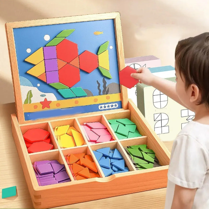 Magnetic Wooden Building Blocks with Pattern Cards